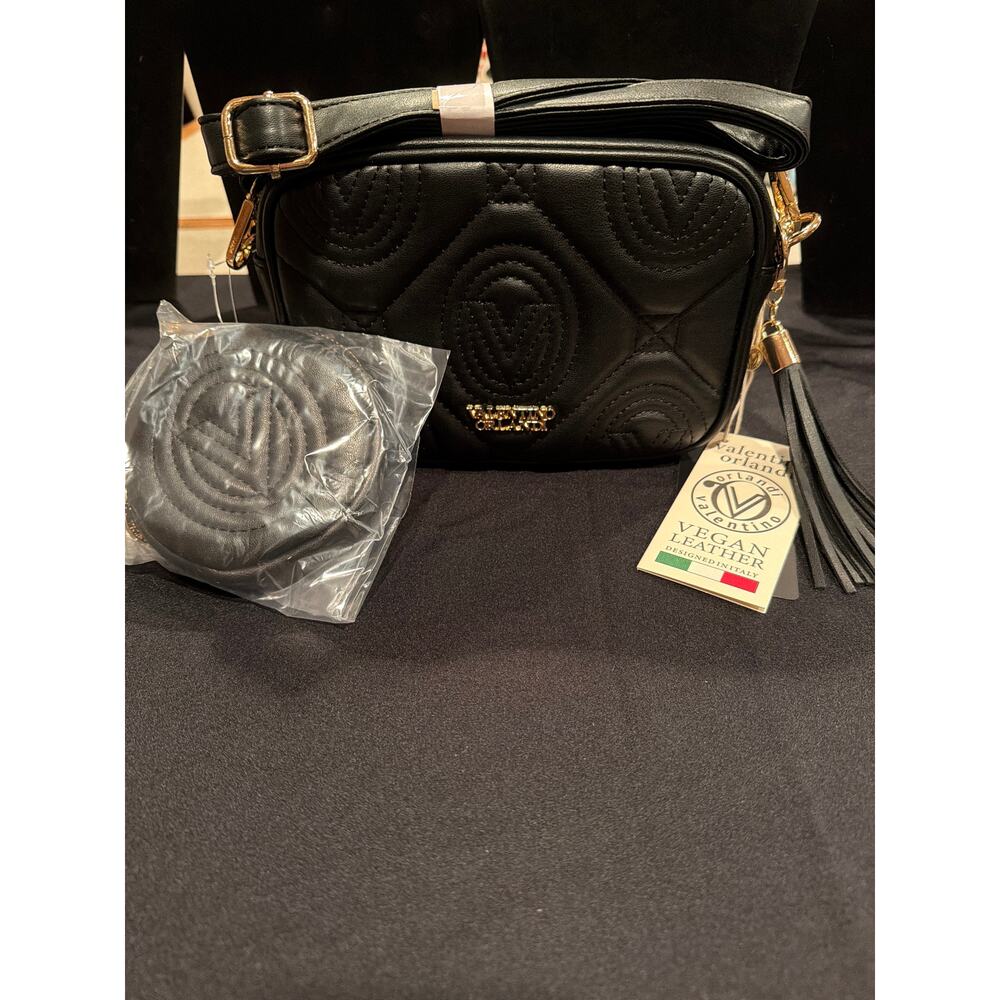 Valentino Orlandi  black shoulder bag with round pouch gold hardware NWT